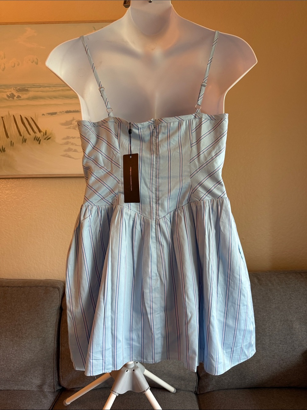French Connection Light Blue Striped Mini Dress - Picture 2 of 10